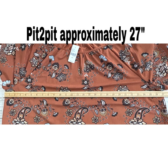 NEW Lane Bryant Women’s Brown Floral Bubble Sleeve Notch Neck Blouse (Size 18/20 - Picture 8 of 9